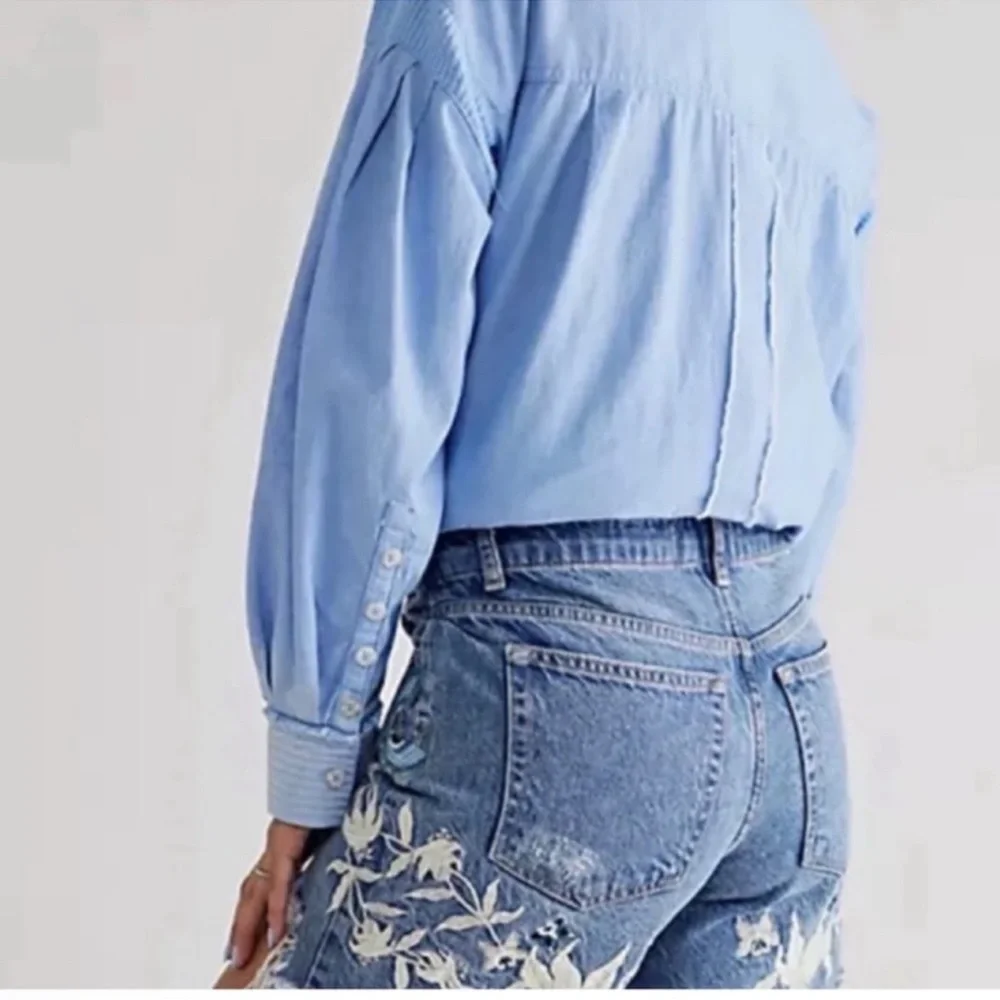 Free People You're My Butterfly Embroidered  Floral Cutoff Denim Shorts